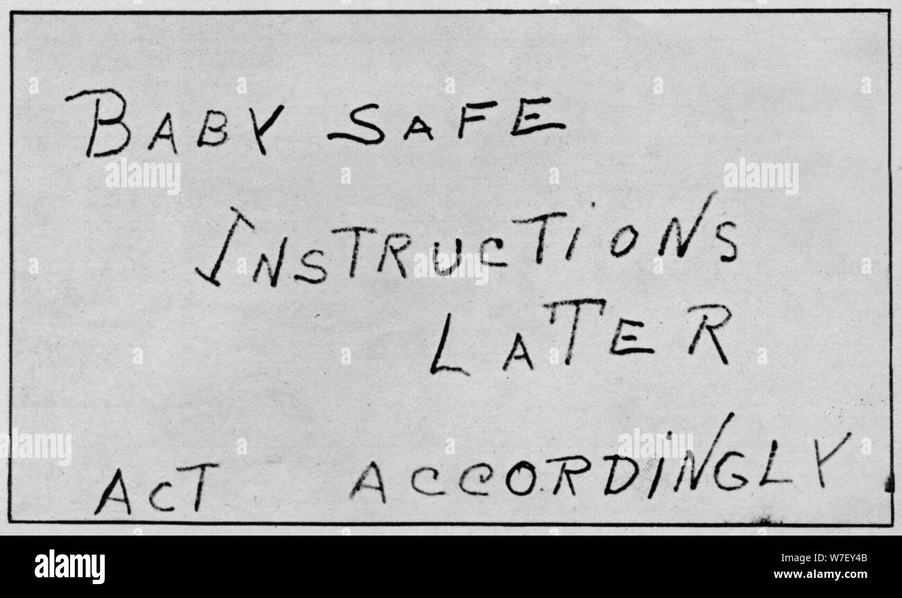 'Baby Safe Instructions Later Act Accordingly', 1932, (1938). Artist: Unknown. Stock Photo