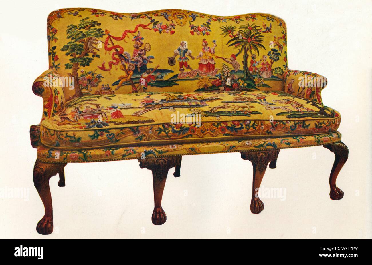 Settee covered with period Chinoiserie embroidery, c1710. Artist: Unknown. Stock Photo