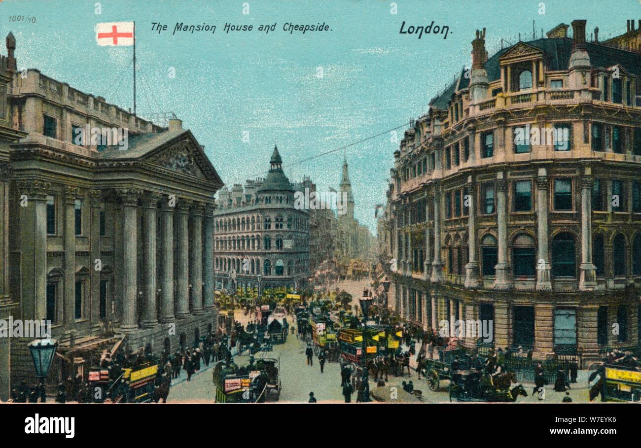 'The Mansion House and Cheapside, London', c1910. Artist: Unknown. Stock Photo