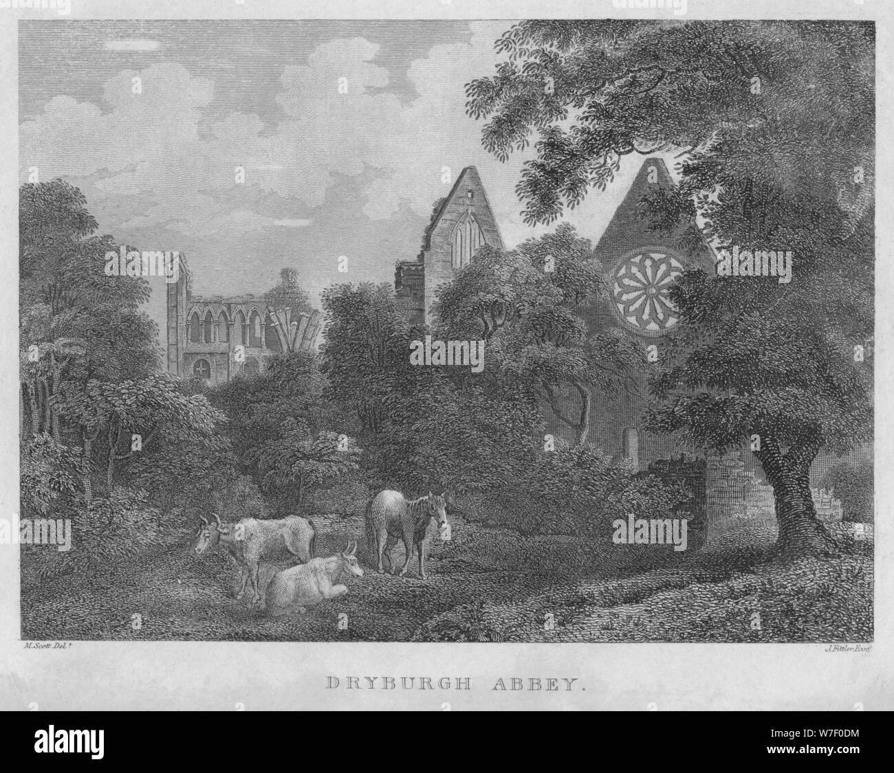 'Dryburgh Abbey', 1804. Artist: James Fittler. Stock Photo
