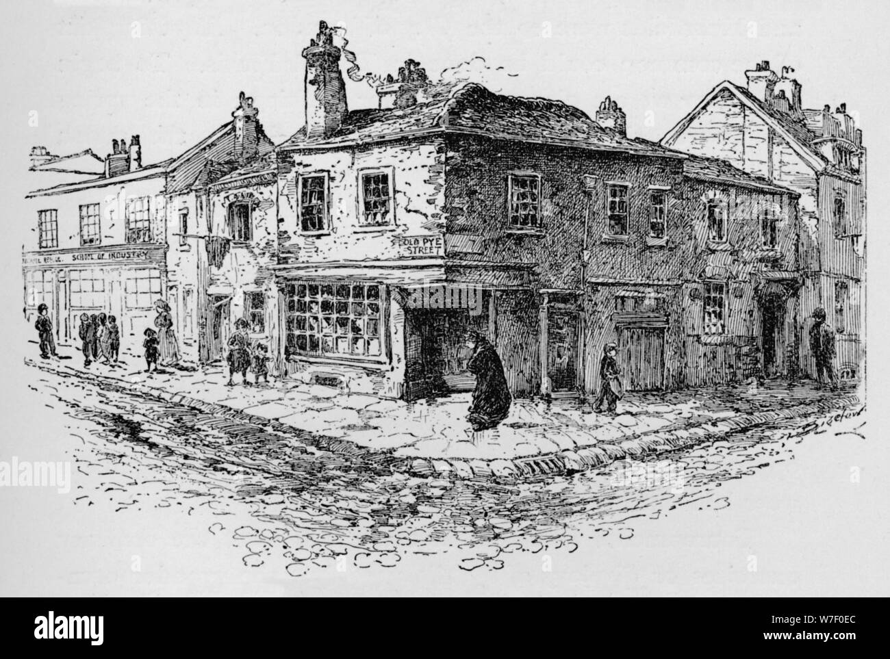 'Old Pye Street and the Ragged School', c1897. Artist: William Patten. Stock Photo