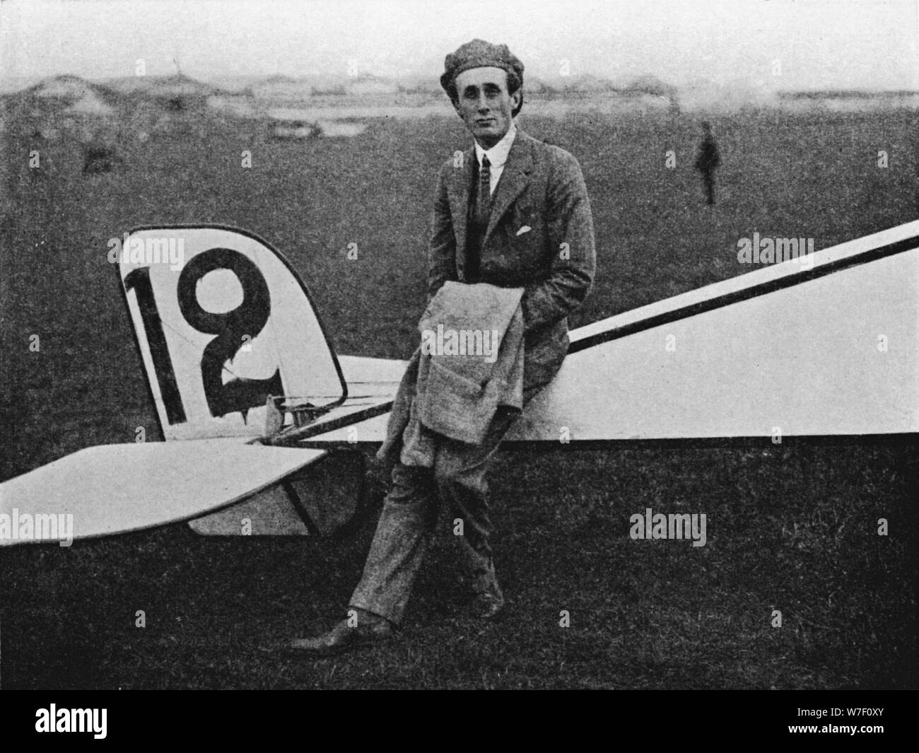 The Aerial Derby: Lord Carbery with his Morane-Saulnier monoplane, 1914 (1934). Artist: Flight Photo. Stock Photo