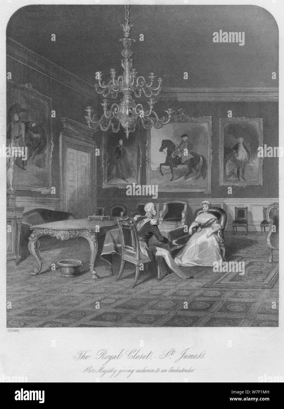 'The Royal Closet. - St. James's. Her Majesty giving audience to an Ambassador', c1841. Artist: Henry Melville. Stock Photo