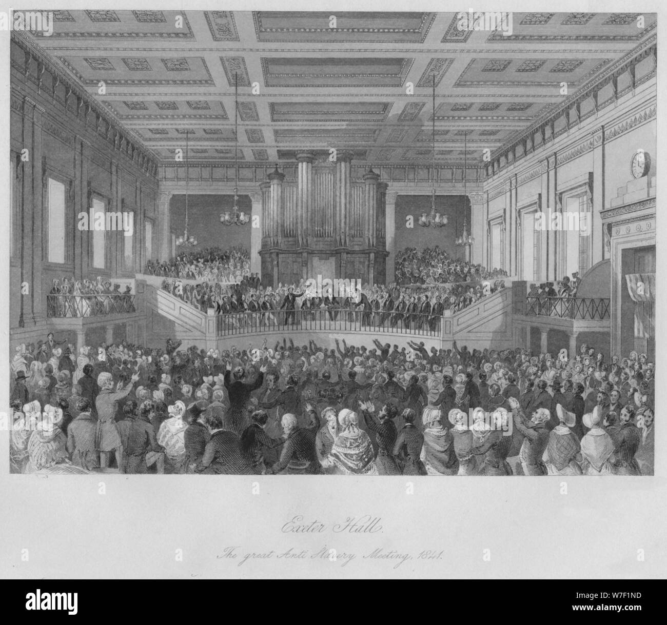 'Exeter Hall. The great Anti-Slavery Meeting, 1841', c1841. Artist: Henry Melville. Stock Photo