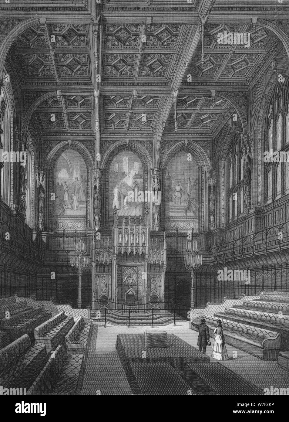 Interior of the House of Lords, Palace of Westminster, London c1878 (1878). Artist: Unknown. Stock Photo