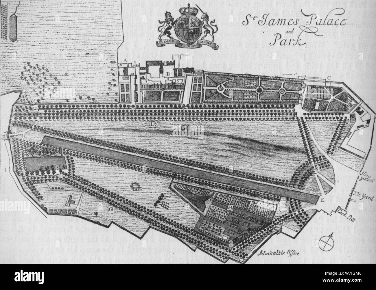 Plan of St James's Palace and Park in the time of Charles II, c1700 (1878). Artist: Unknown. Stock Photo