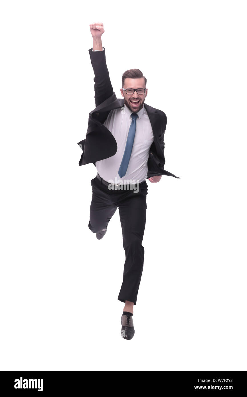 in full growth. happy dancing young businessman Stock Photo
