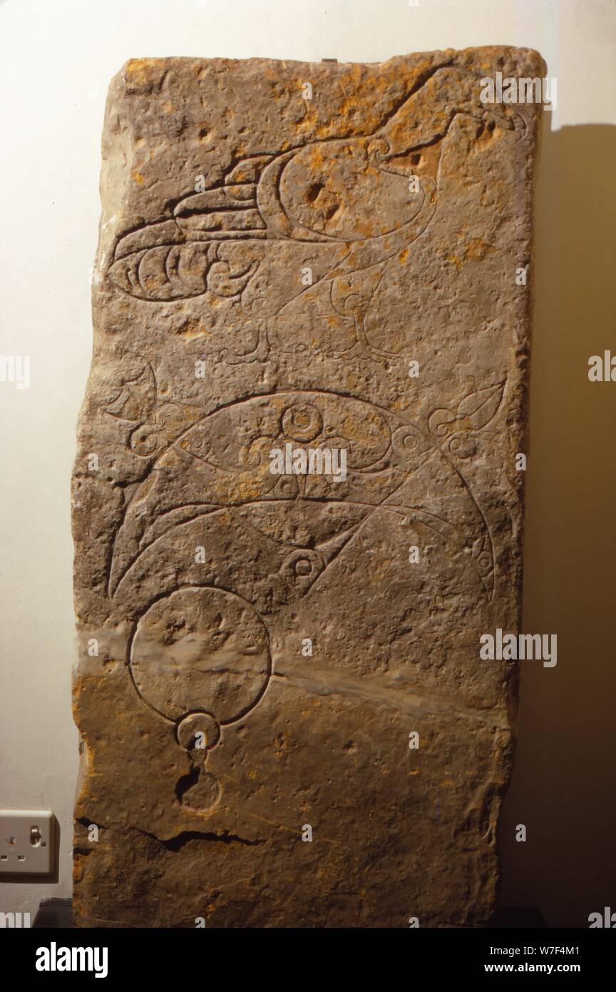 Pictish Symbol Stone with Incised designs, Kirkwall, Orkney, c6th century. (20th century) Artist: Unknown. Stock Photo