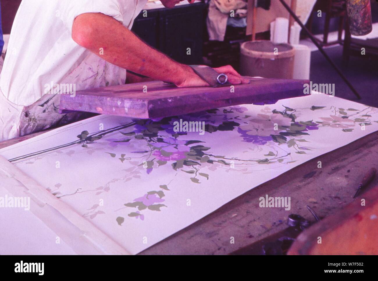 Hand-Printing of Wallpaper (Sandersons, London), 20th century. Artist: Sandersons. Stock Photo