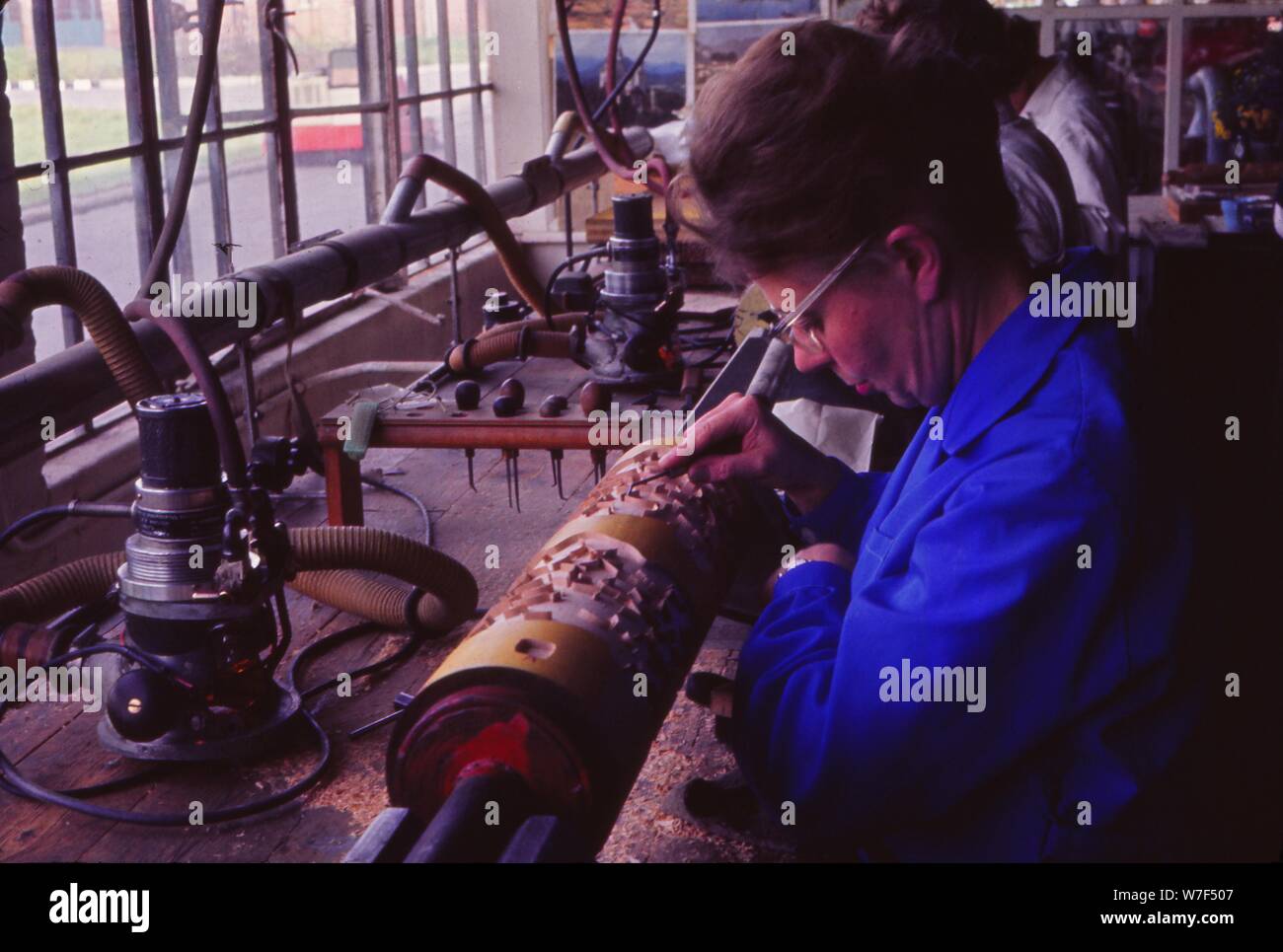 Making printing roller, Sandersons, London, c1960s. Artist: Sandersons. Stock Photo