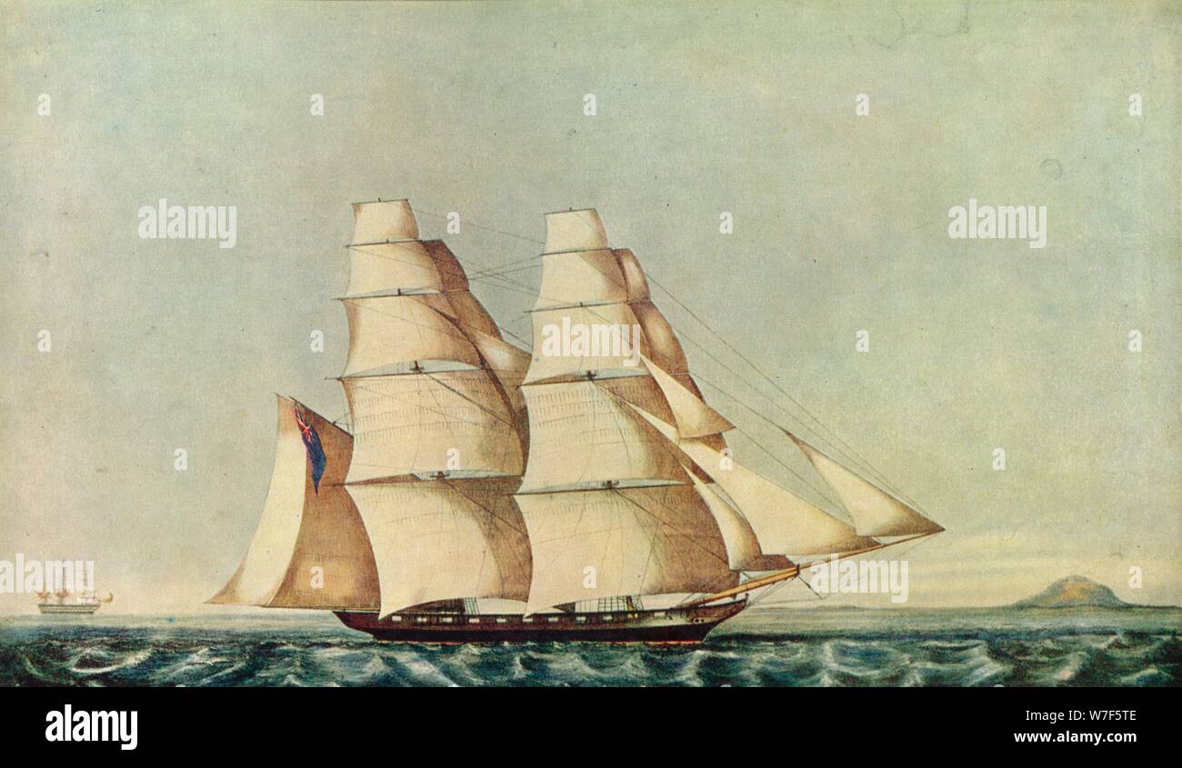 'The Opium Clipper Brig Anonyma in the Straits of Malacca', 1846. Artist: Norman Hill. Stock Photo