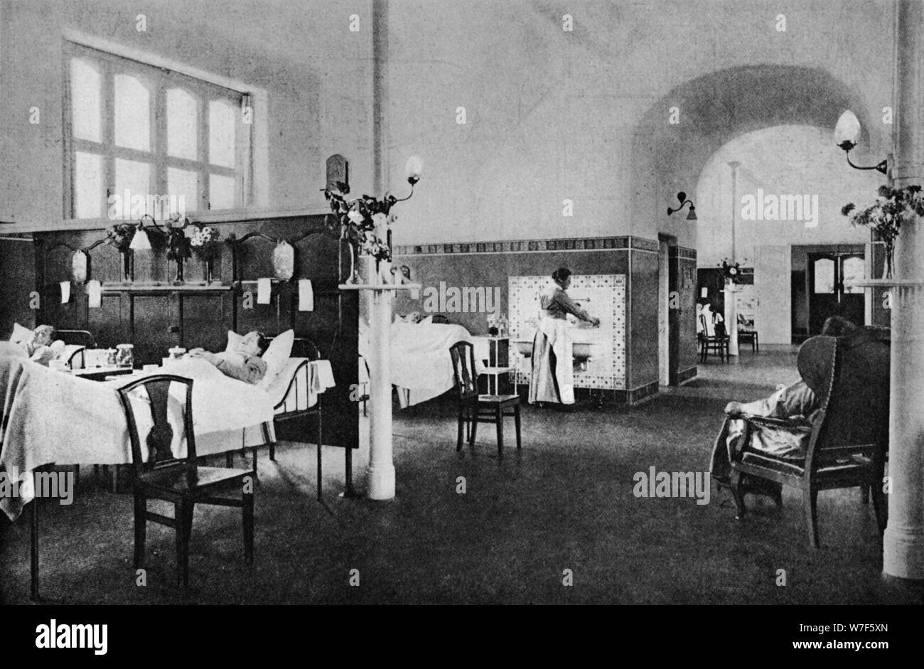 Interior of a ward in the Rigshospitalet (National Hospital), Copenhagen, Denmark, 1922. Artist: Unknown. Stock Photo