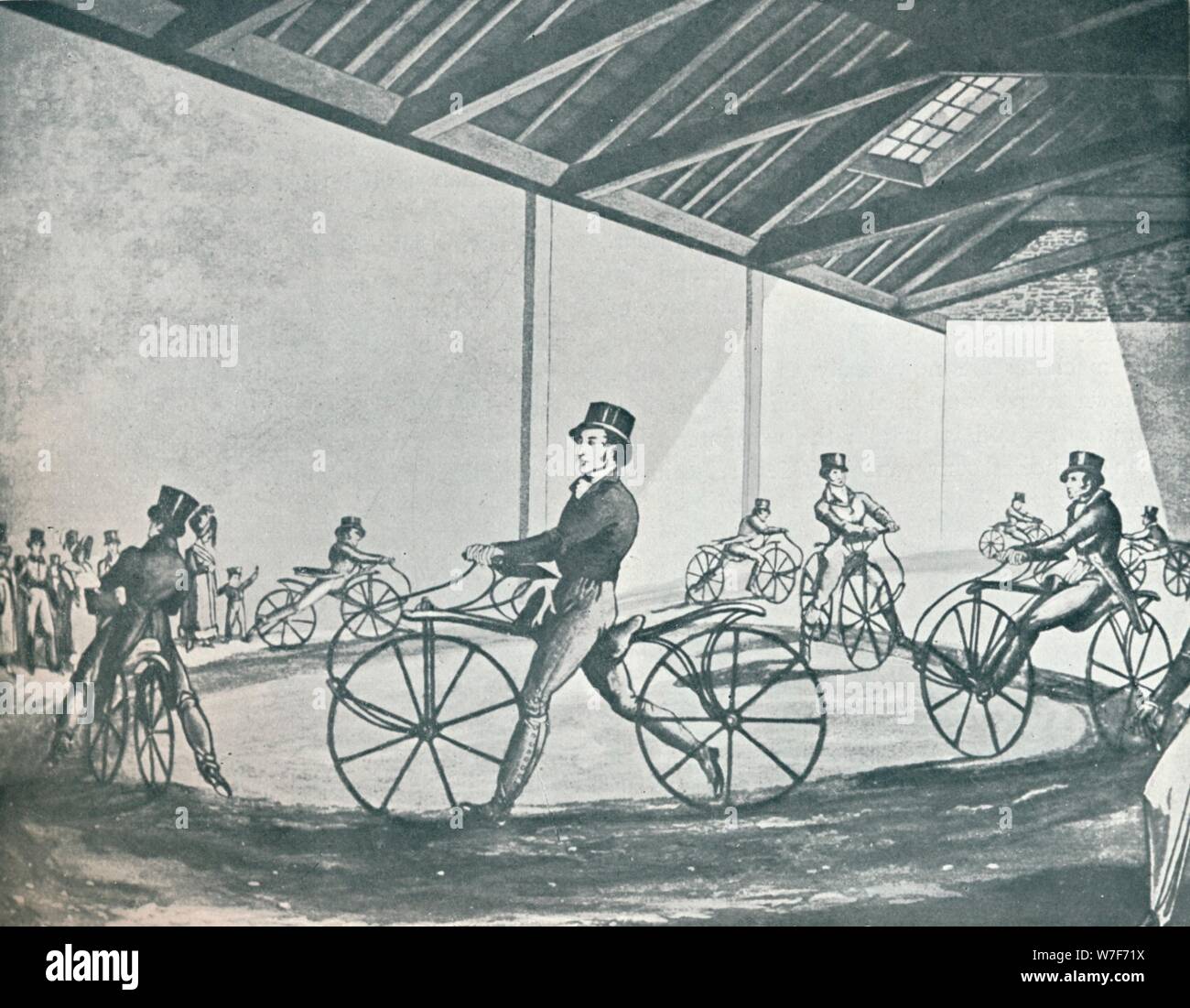 'Johnson's Pedestrian Hobby-Horse Riding School at 377, Strand', 1819, (1912). Artist: Unknown. Stock Photo