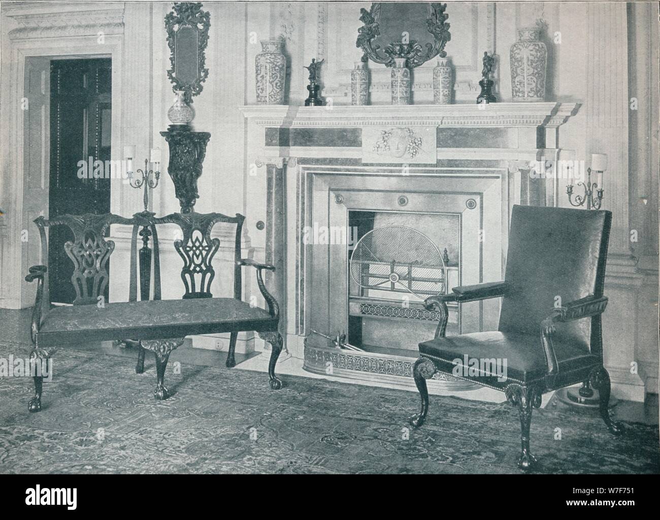 'Chippendale Settee and Chair', 1910. Artists: Thomas Chippendale, Unknown. Stock Photo