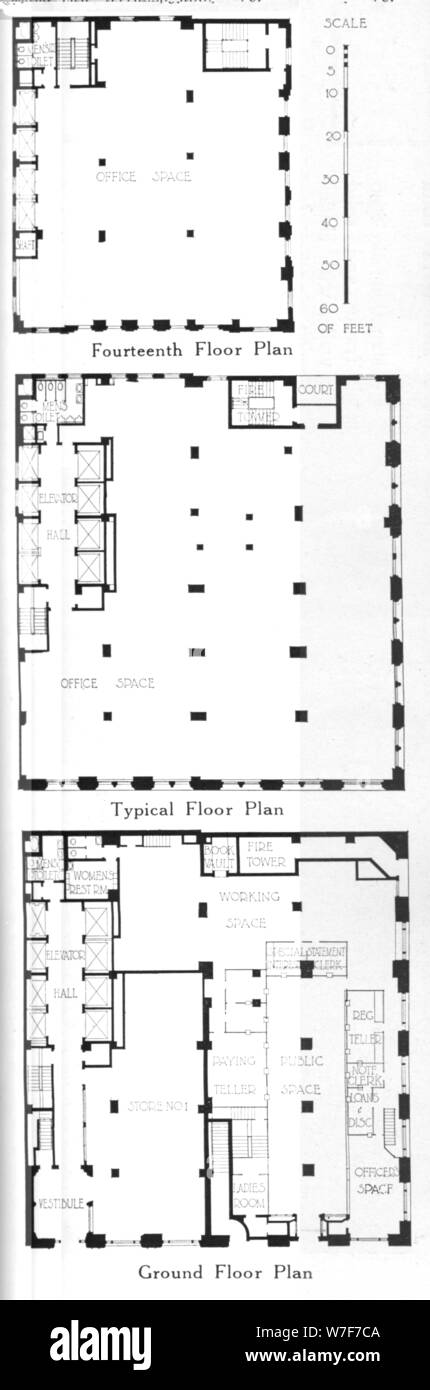Floor plans, Johns-Manville Building, New York City, 1924. Artist: Unknown. Stock Photo