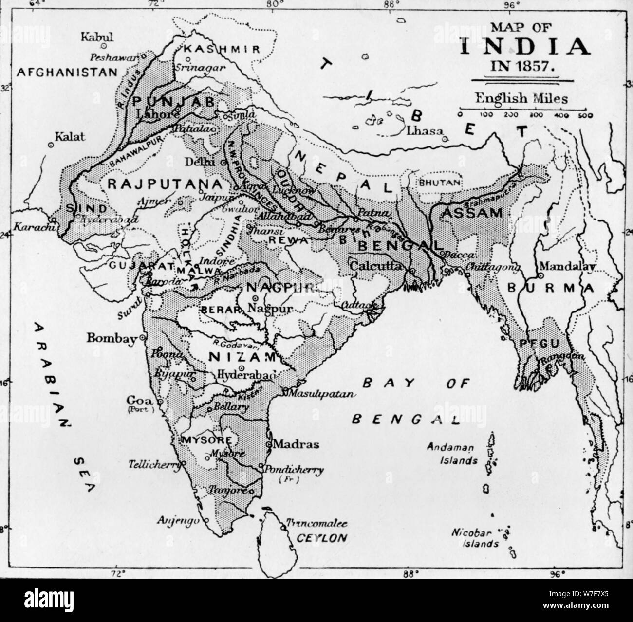 'Map of India in 1857', c1912. Artist: Unknown. Stock Photo