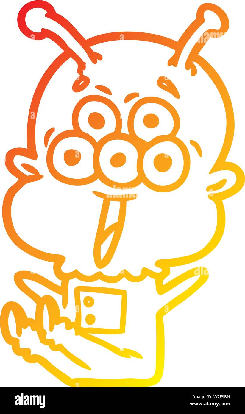warm gradient line drawing of a happy cartoon alien Stock Vector Image ...