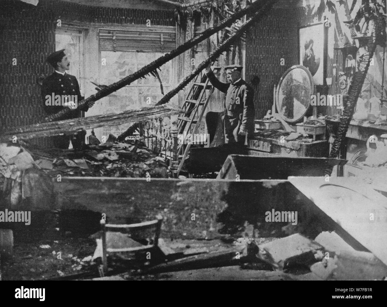 'The interior of one of the wrecked houses in Southend', 1915. Artist: Unknown. Stock Photo