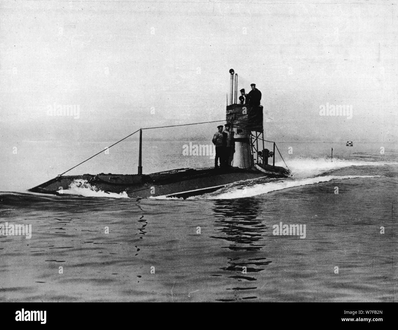 'A British submarine running on the surface of the water', 1914. Artist: Unknown. Stock Photo