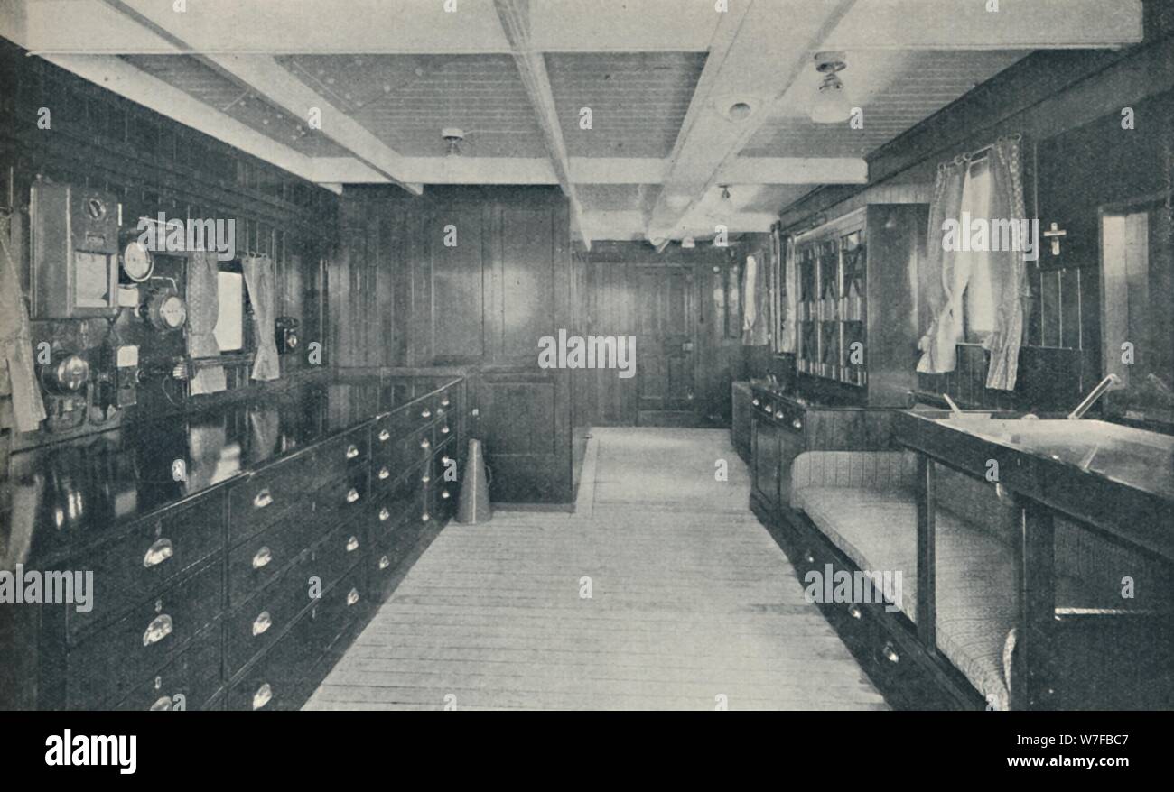 'Control Centre of the Empress of Britain, chart-room and  wheel-house', 1936. Artist: Unknown. Stock Photo