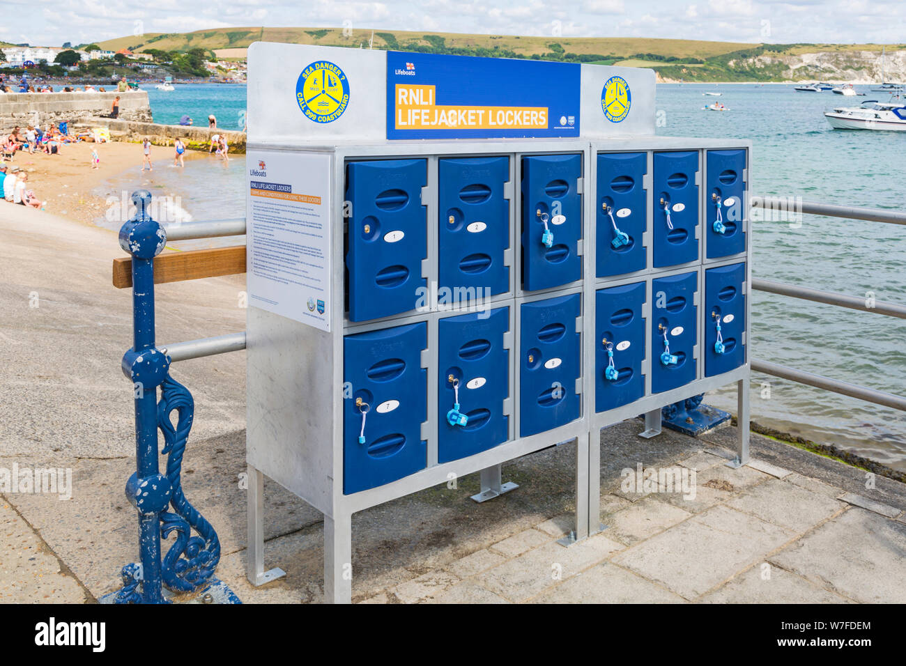 RNLI Life Jacket, Lifejacket, Lockers at Swanage, Dorset UK in July