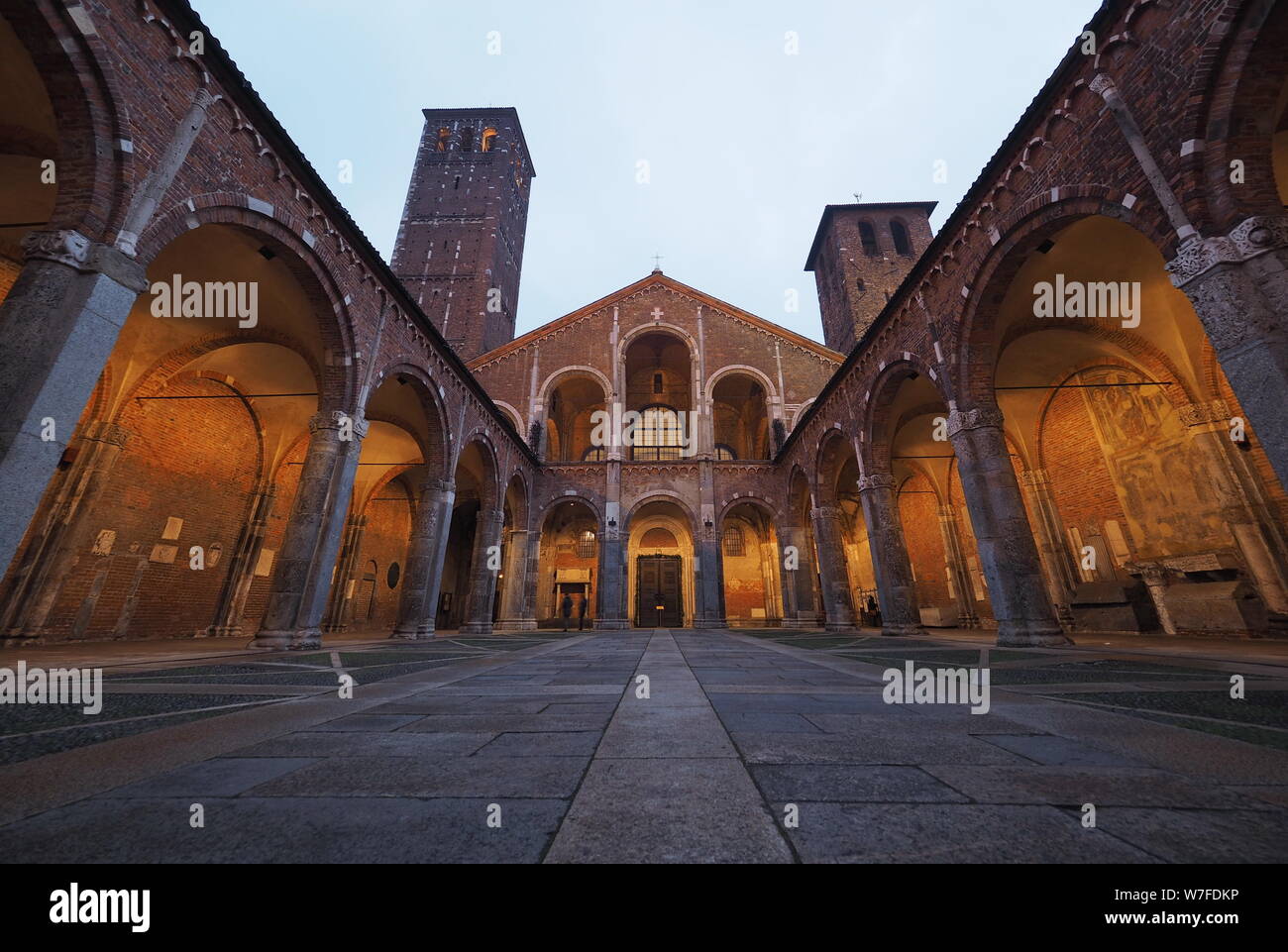 Exterior basilica of Sant Ambrogio in Milan, Italy Stock Photo