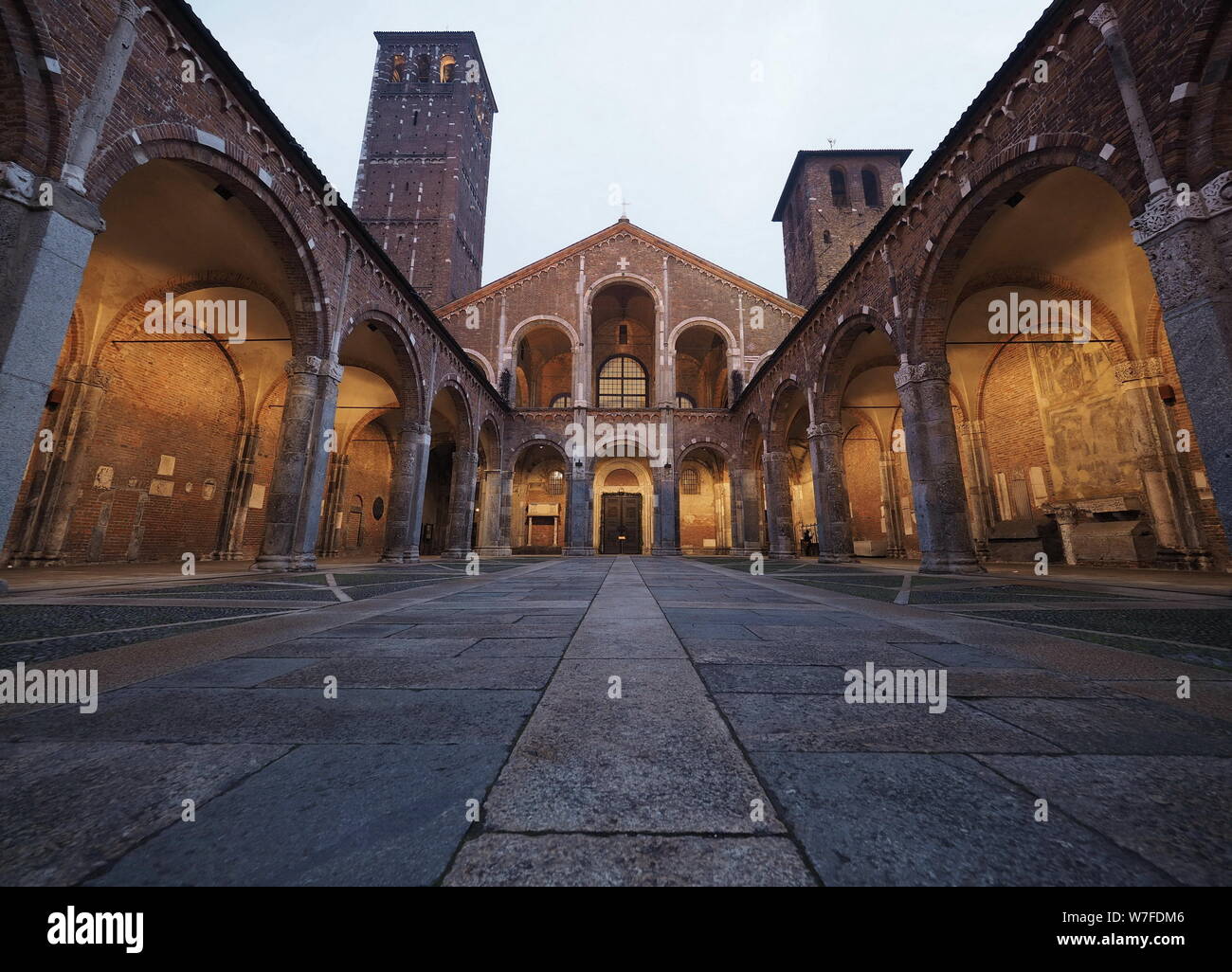 Exterior basilica of Sant Ambrogio in Milan, Italy Stock Photo