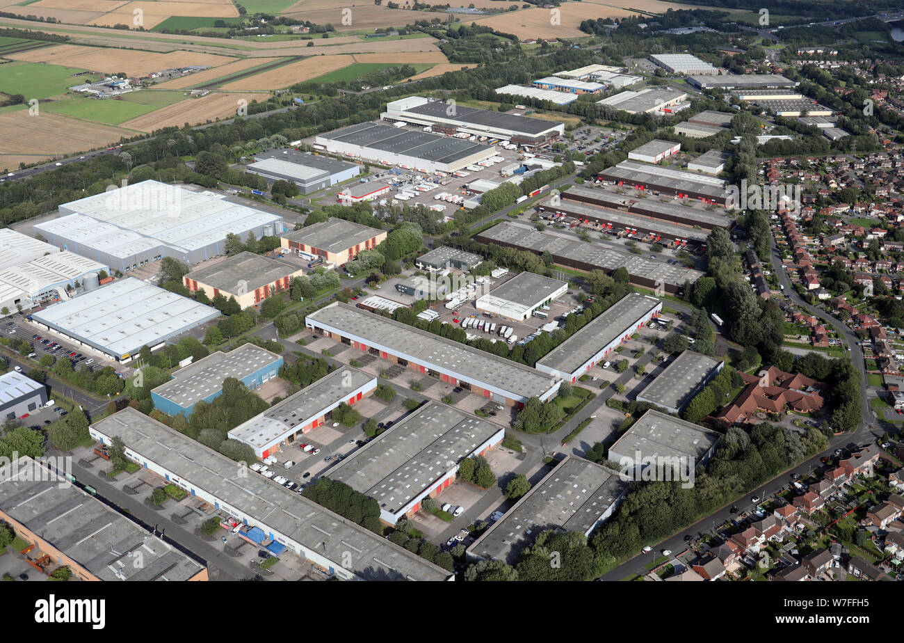 aerial view of Hardwick Grange Industrial Estate, Warrington, Cheshire, UK Stock Photo