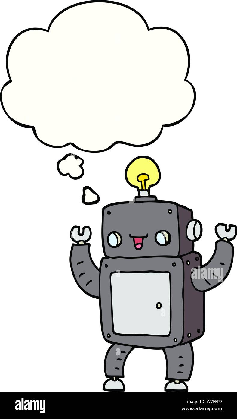 cartoon happy robot with thought bubble Stock Vector Image & Art - Alamy