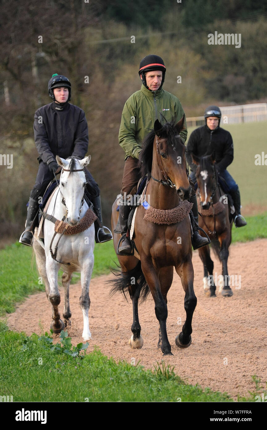 Racehorse trainer Tom Lacey at Cottage Field Stables near Woolhope,  Herefordshire. Training on sand gallops Stock Photo - Alamy