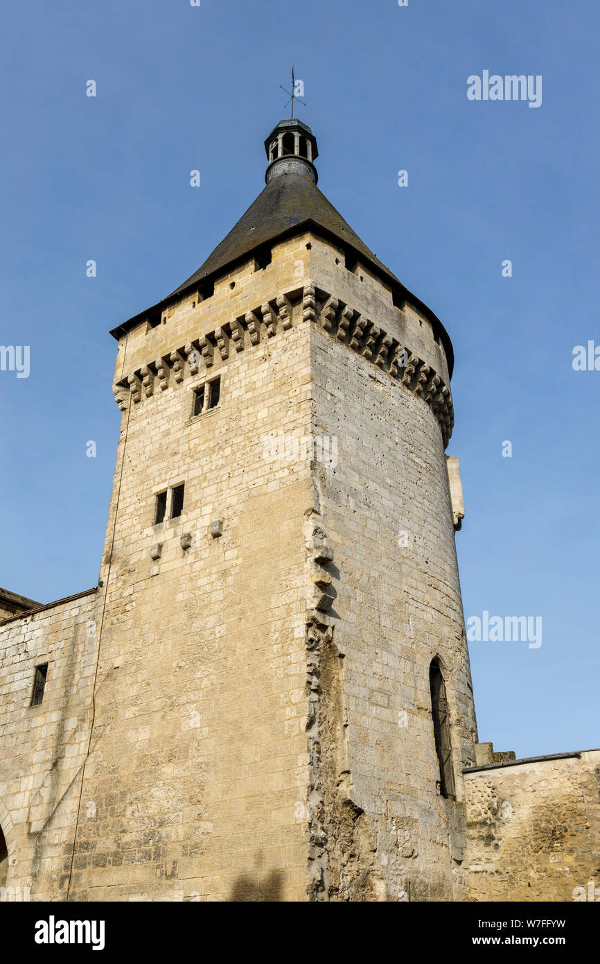 Libourne Grand Harbour Tower in the Gironde department of Nouvelle-Aquitaine, France. Part of the C14 defensive bastion walls. Stock Photo