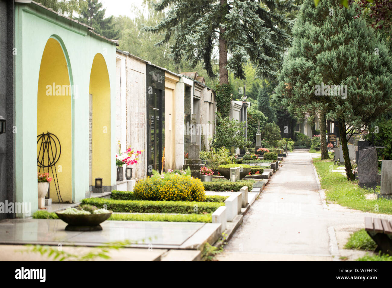 Walkways pass by tombs and grave sites at the St Barbara cemetery in ...