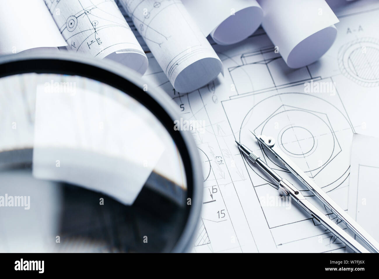 Magnifier for work with small details of the engineering drawing Stock