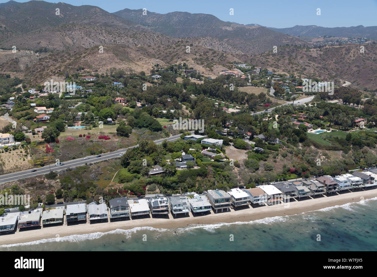 Aerial of Pacific Coast Beach, Los Angeles, California Stock Photo