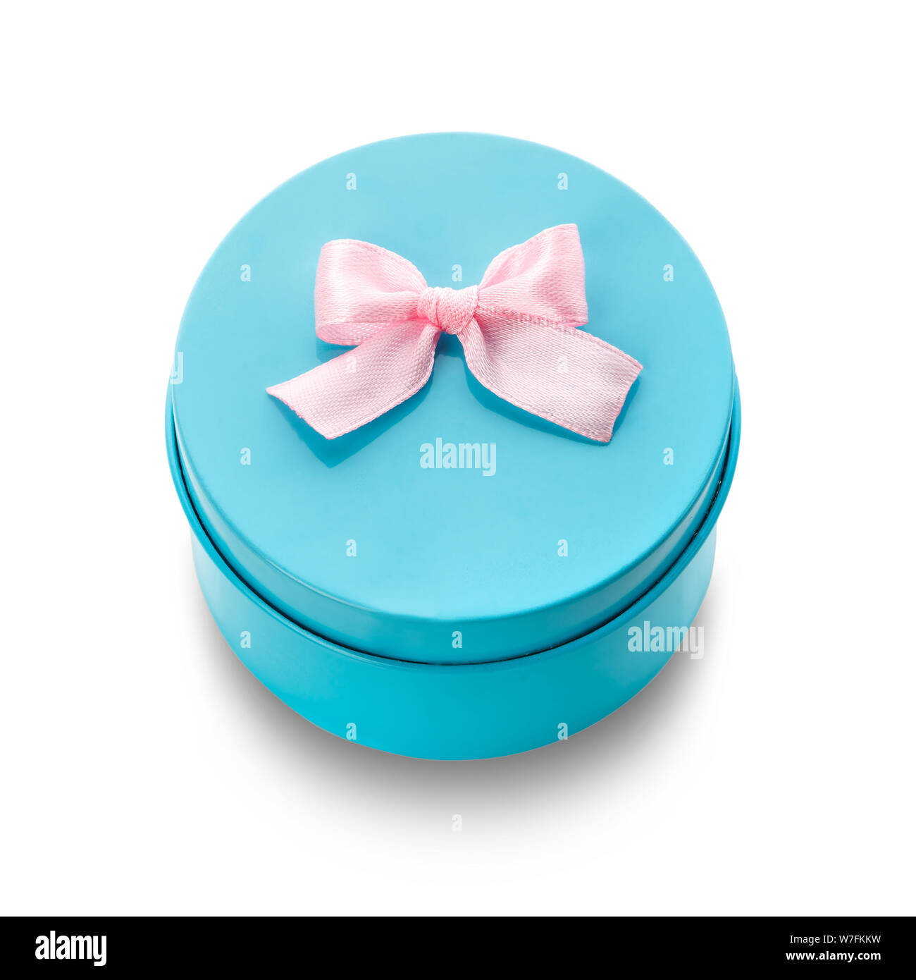 Turquoise surprise gift box with pink ribbon isolate Stock Photo - Alamy