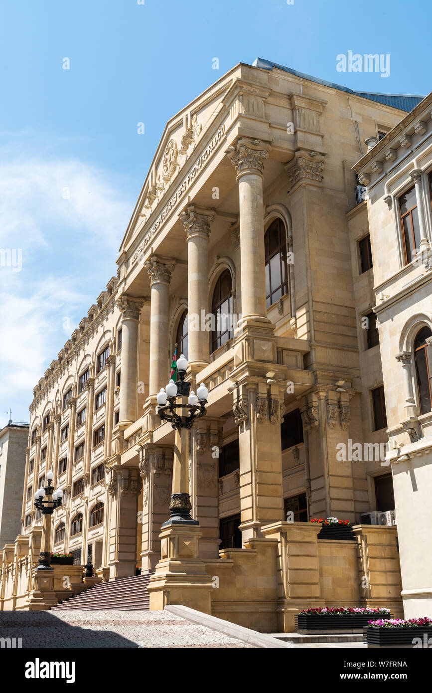 Baku, Azerbaijan - May 9, 2019. Exterior view of the building housing the General Prosecutor Administration of the Republic of Azerbaijan in Baku. Stock Photo