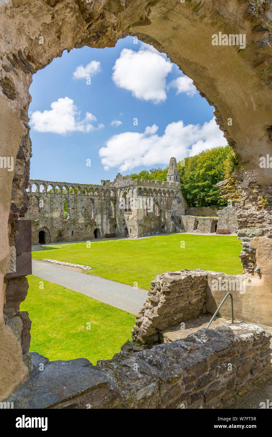 Looking across the courtyard inside the historic 13th century Bishop's Palace in St Davids, Pembrokeshire, Wales, UK Stock Photo