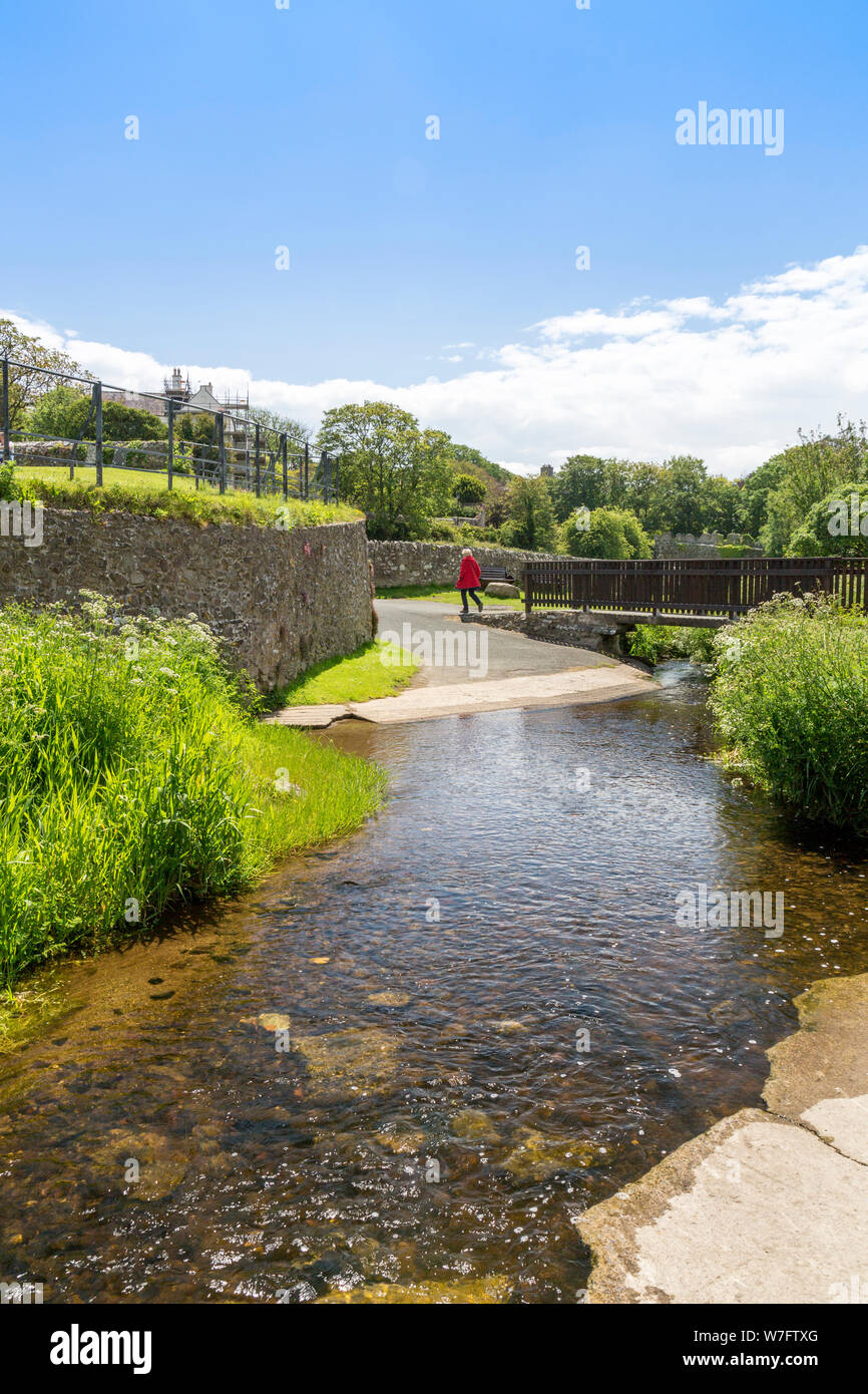 The ford through the Afon Alun - the river that flows through St Davids, Pembrokeshire, Wales, UK Stock Photo