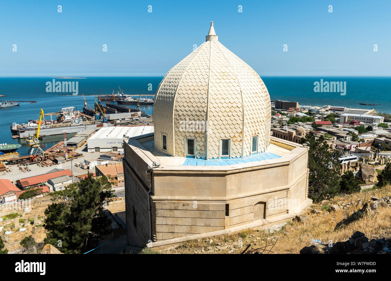 Bibi-Heybat, Baku, Azerbaijan - May 12, 2019. Bibi-Heybat shrine in the cemetery near Bibi-Heybat mosque in Baku. Stock Photo