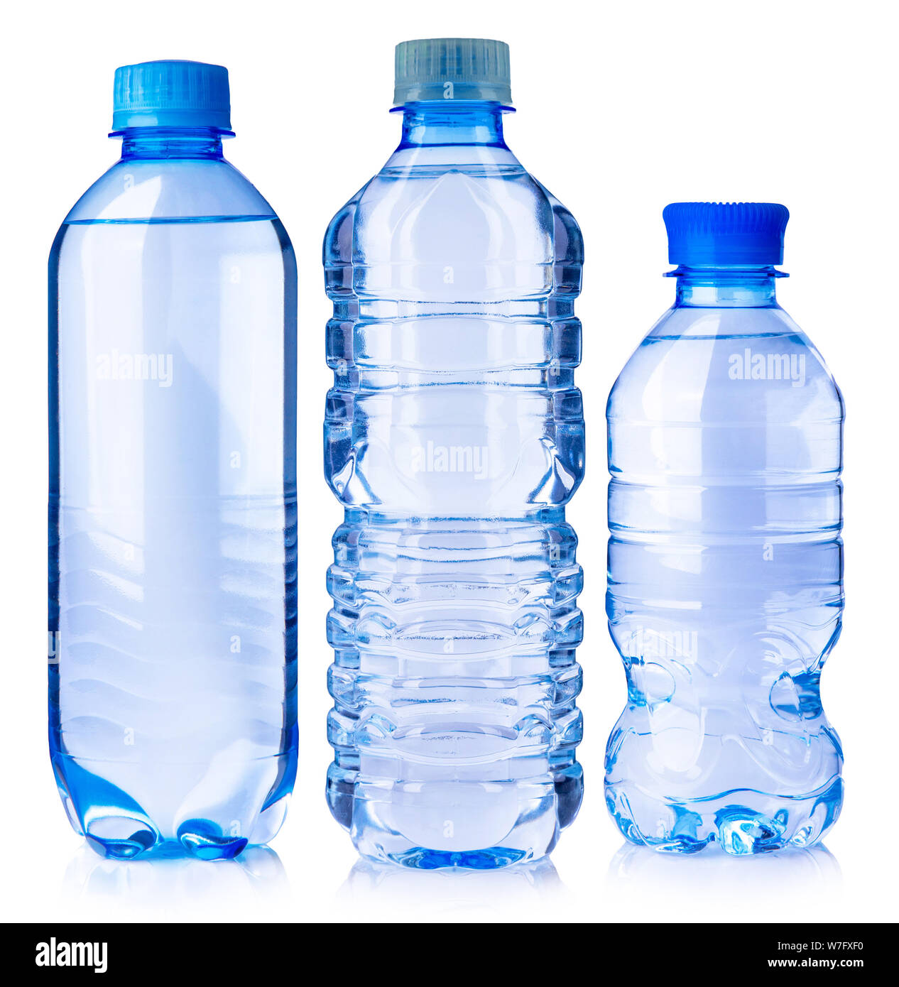 three water bottles isolated on white background. Stock Photo