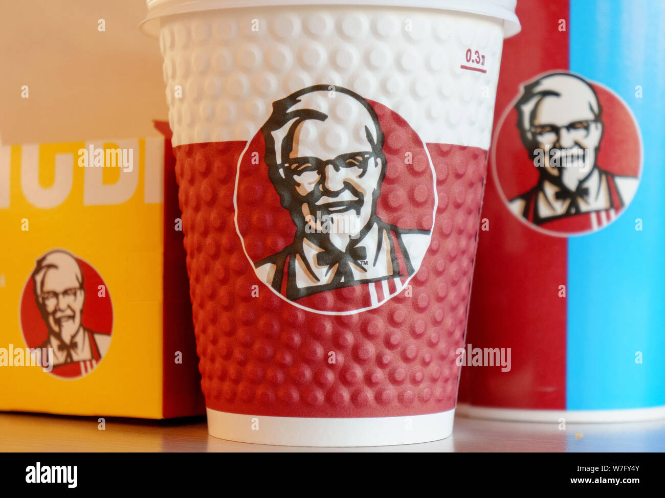 Moscow, Russia, October 11, 2018 : Coffee in paper cups with KFC logo ...