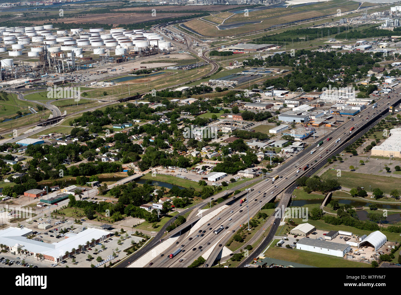 Aerial view showing two prominent featuresof Houston, Texas, in 2014