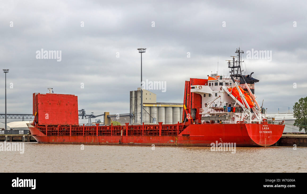 2003 general cargo ship Laida, under the Spanish flag. Docked on the Garonne River in Bordeaux, France. Stock Photo