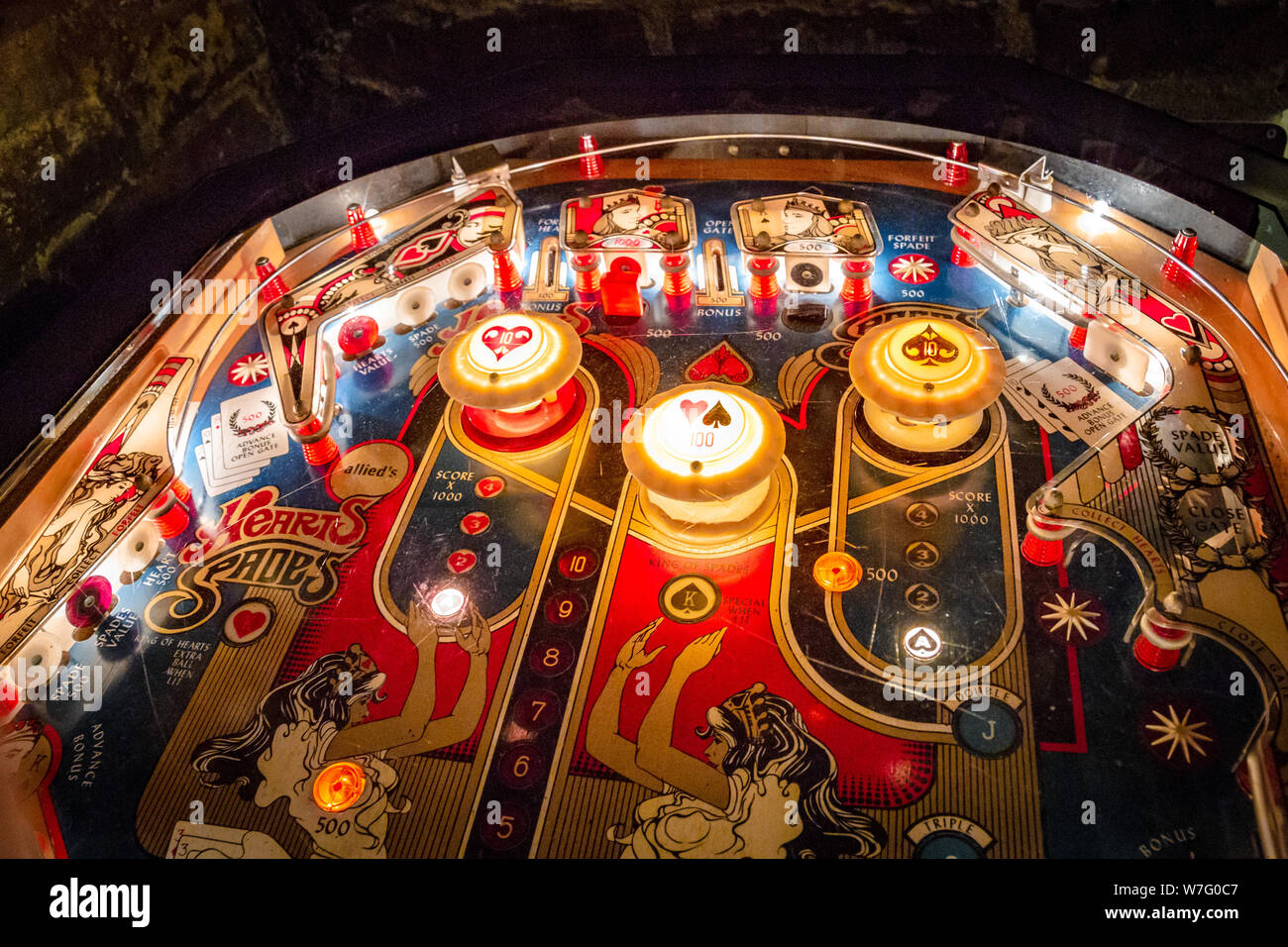 Budapest, Hungary - March 25, 2018: Pinball museum. Pinball table close ...