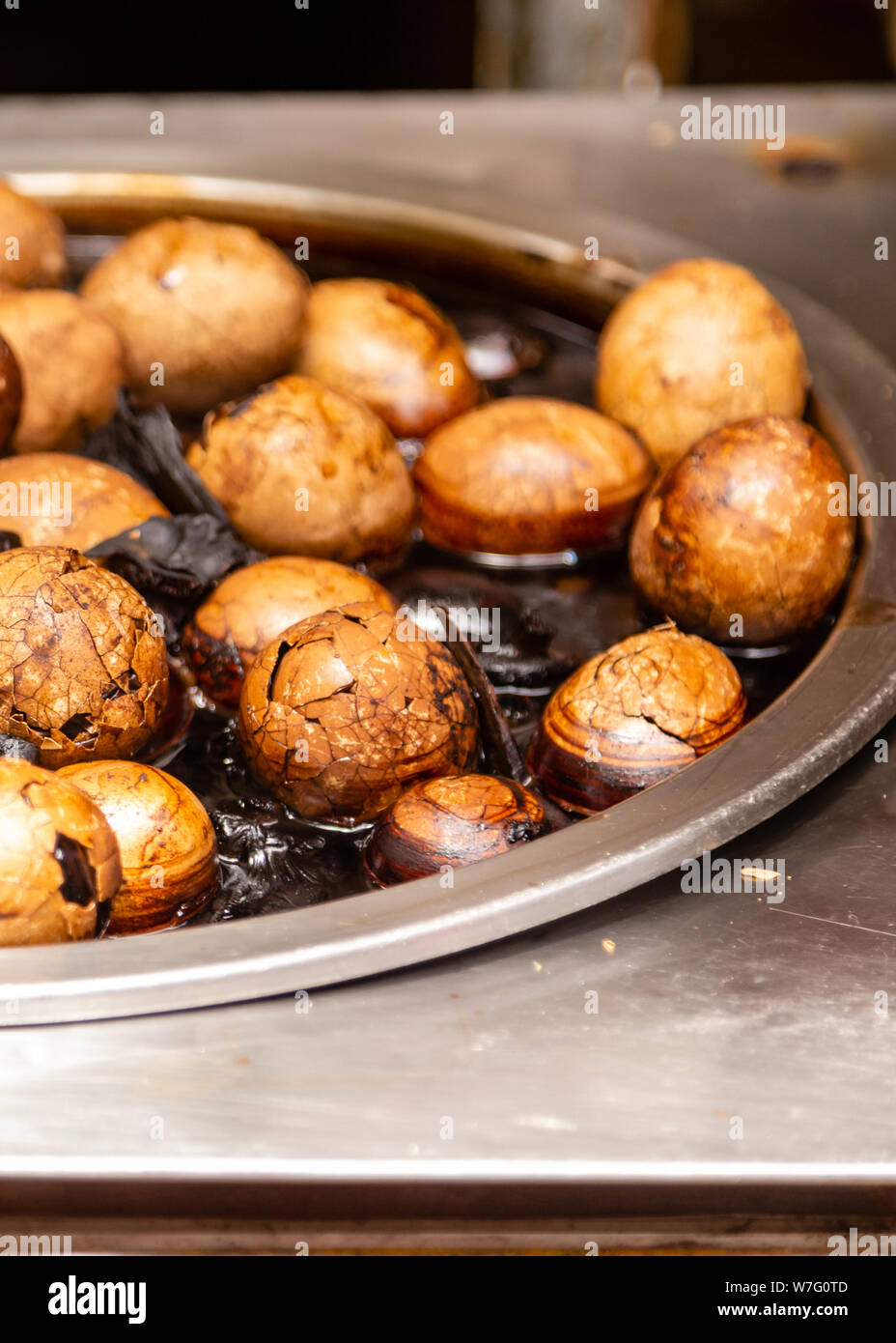 Taiwanese eggs boiled in tea with mushrooms Stock Photo