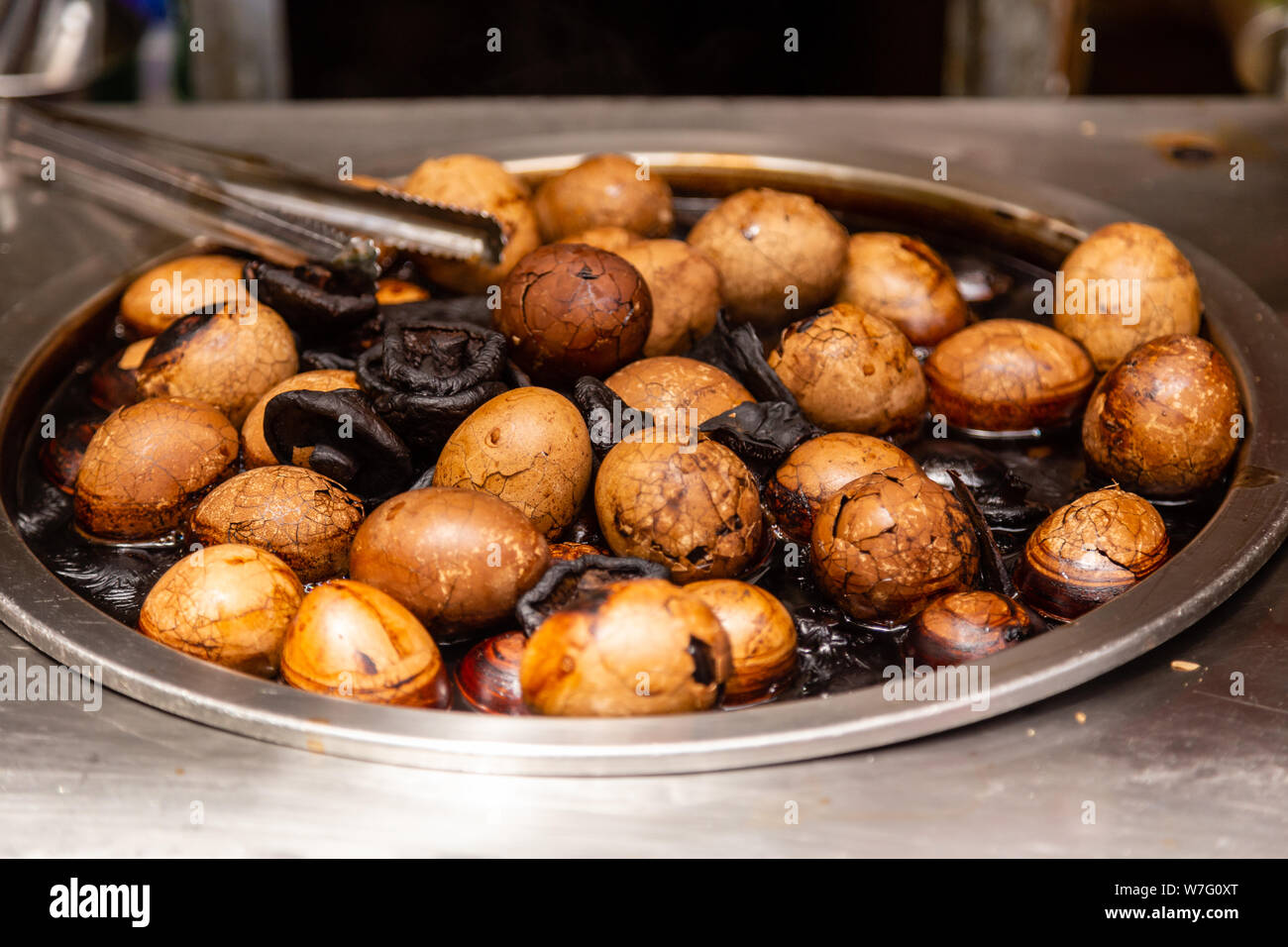 Taiwanese eggs boiled in tea with mushrooms Stock Photo