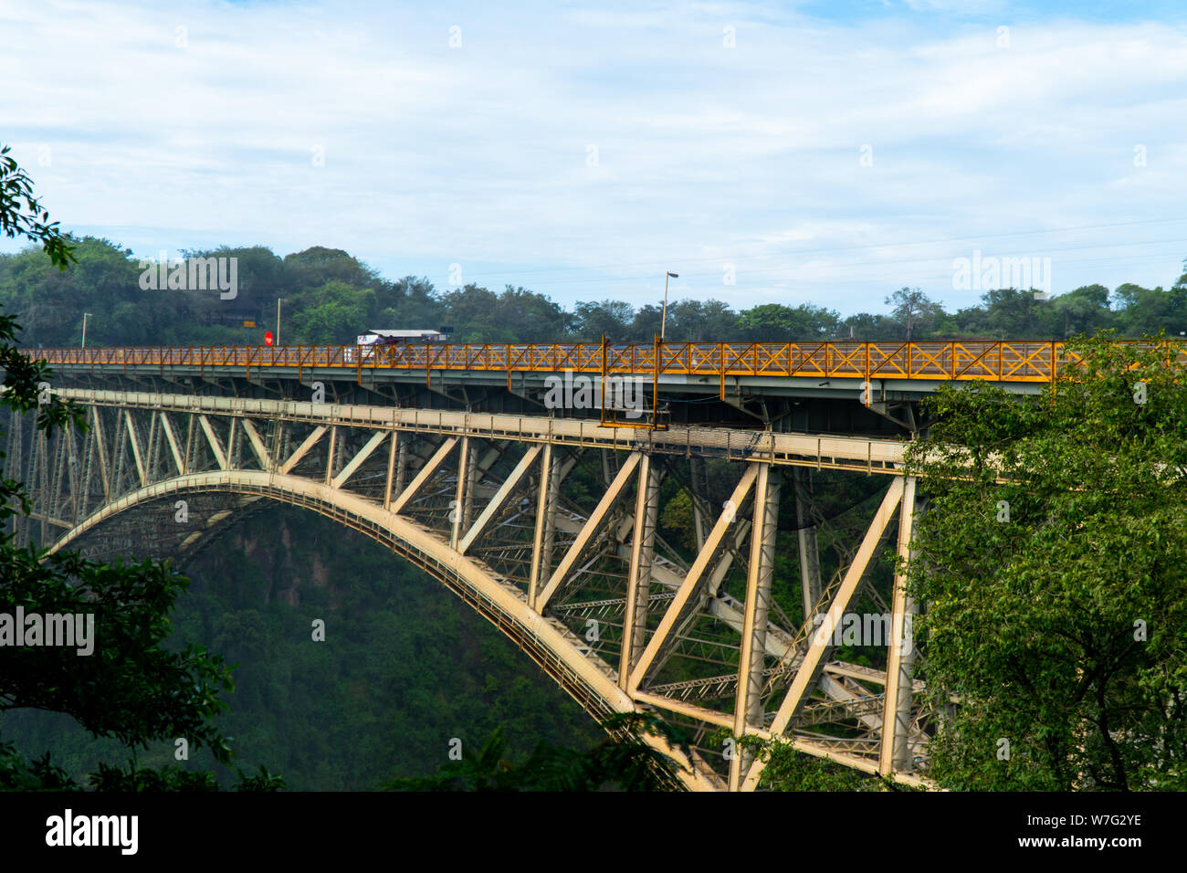 The Victoria Falls Bridge marks the border between Zambia and Zimbabwe in Southern Africa Stock Photo