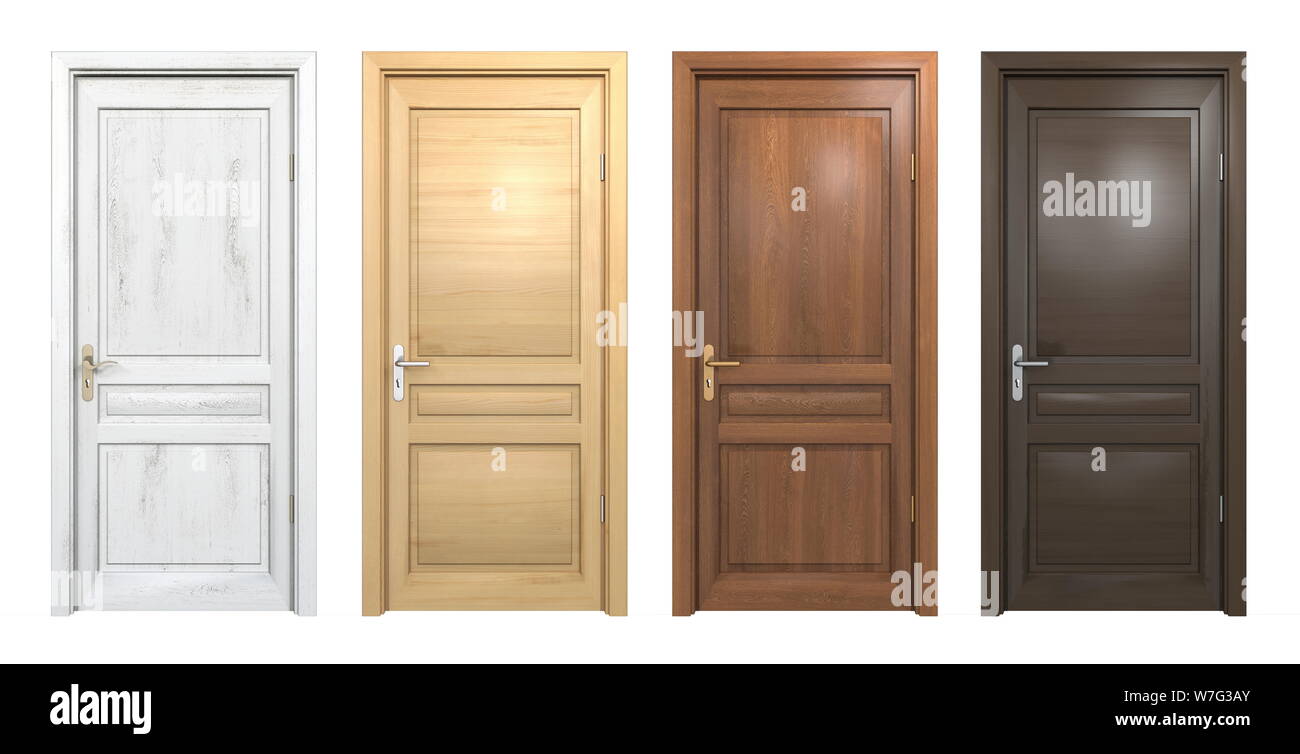 Collection of different wooden doors isolated on white Stock Photo