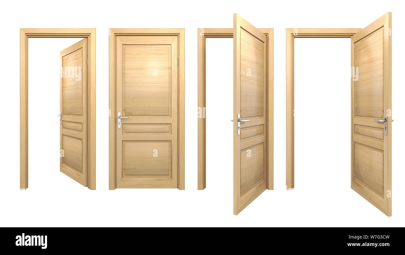 Open And Closed Wooden Doors Isolated On White Stock Photo