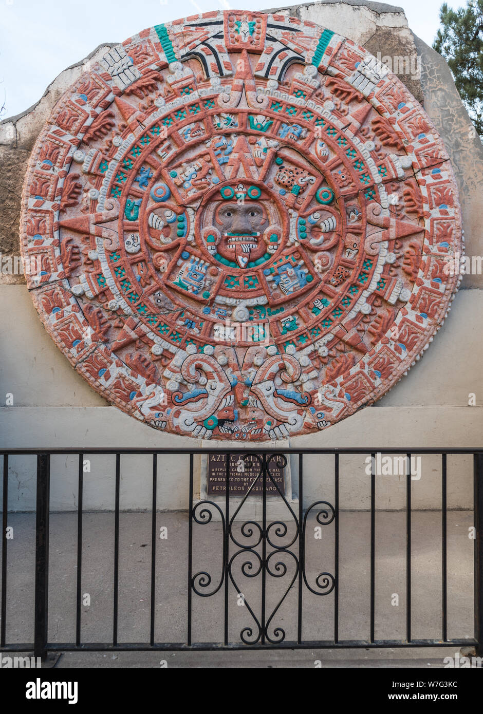 An Aztec calendar in Aztec Calendar Park on Myrtle Avenue in downtown